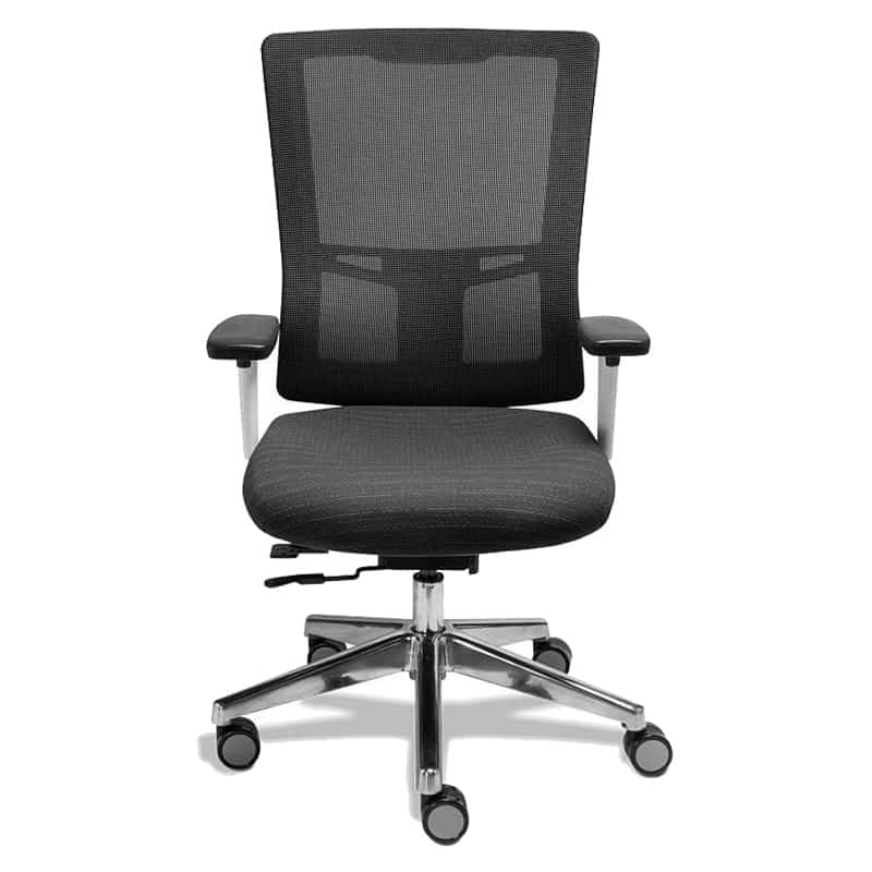 Silla ejecutiva Quadra negra con respaldo de mesh a cuadros y base de cinco puntas de aluminio pulido