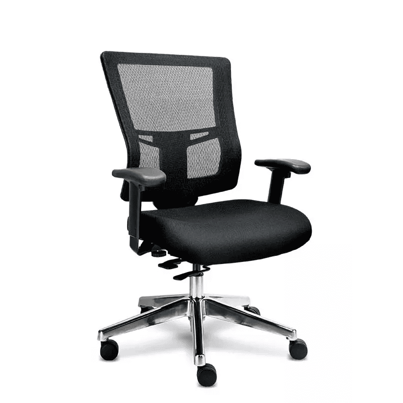Silla operativa Quadra mesh RE-1391 negra con respaldo alto de mesh y base de aluminio pulido