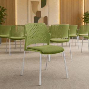 Silla de Visita Rewind Respaldo Color Verde Asiento en Tela Estructura Gris