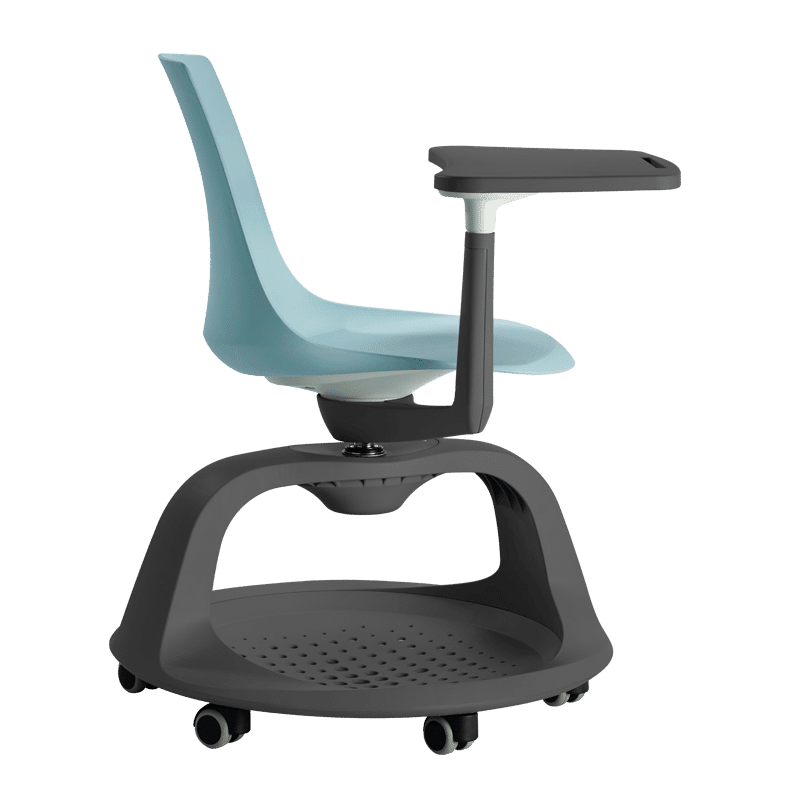Pupitre giratorio KLC-EDU en polipropileno gris con base de 6 ruedas y paleta giratoria