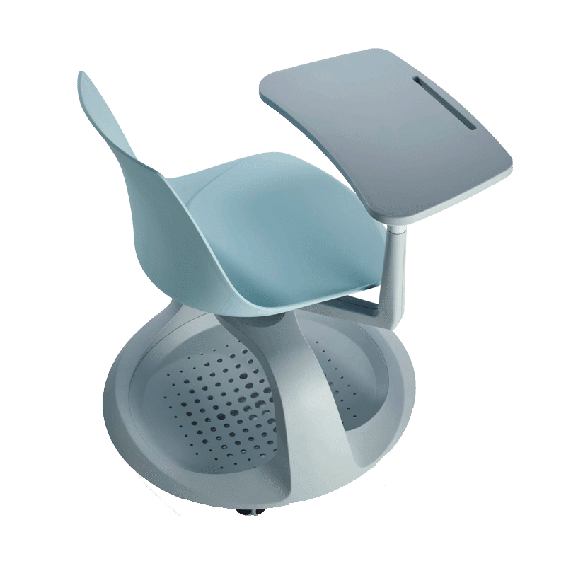 Pupitre giratorio KLC-EDU en polipropileno gris con base de 6 ruedas y paleta giratoria