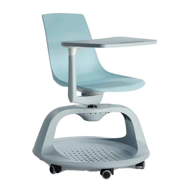 Pupitre giratorio KLC-EDU en polipropileno gris con base de 6 ruedas y paleta giratoria