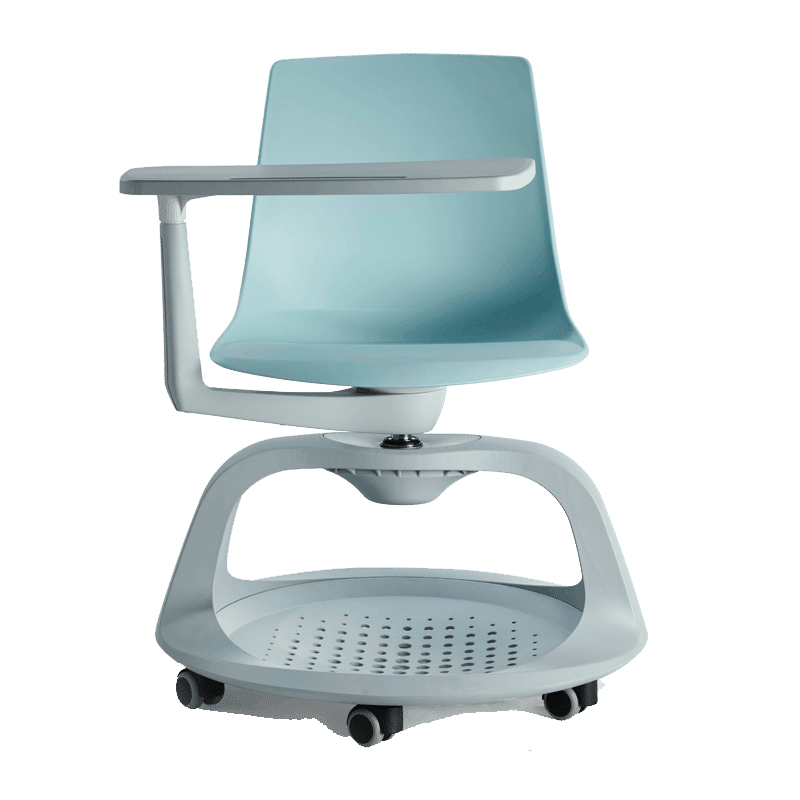 Pupitre giratorio KLC-EDU en polipropileno gris con base de 6 ruedas y paleta giratoria