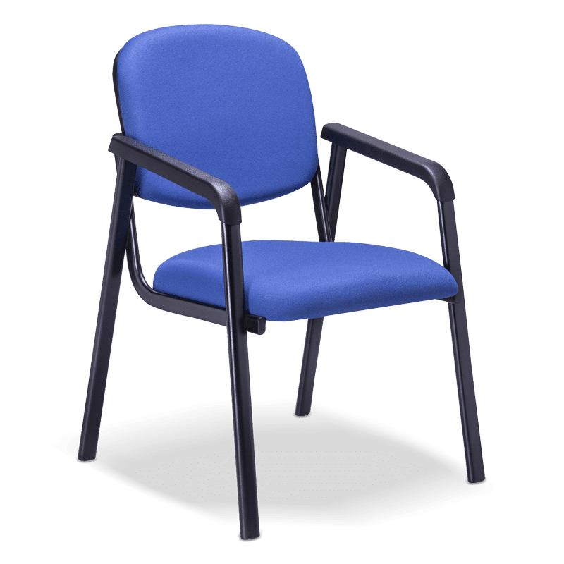 Silla de visita grand confort tapizada en tela azul con brazos y base trineo