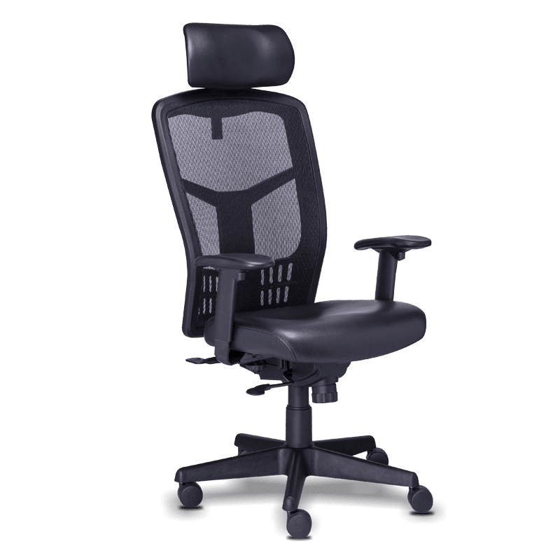 Silla ejecutiva rp-4500 con cabecera, asiento en piel y respaldo en mesh negro