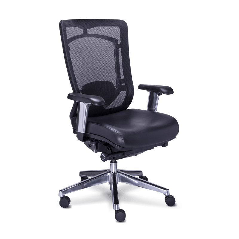 Silla operativa dynamic piel con asiento en piel negra y respaldo mesh negro