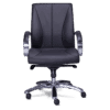 Silla ejecutiva en similpiel negro con cabecera integrada y base de cinco puntas de aluminio