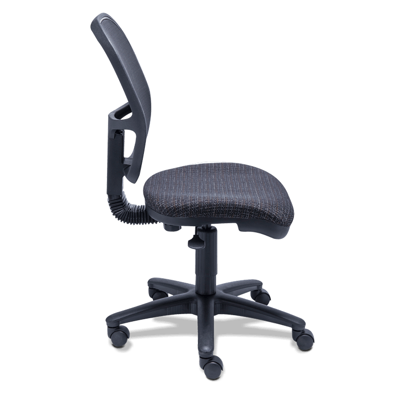Silla operativa RS-490 con asiento en tela y respaldo en mesh negro sin brazos