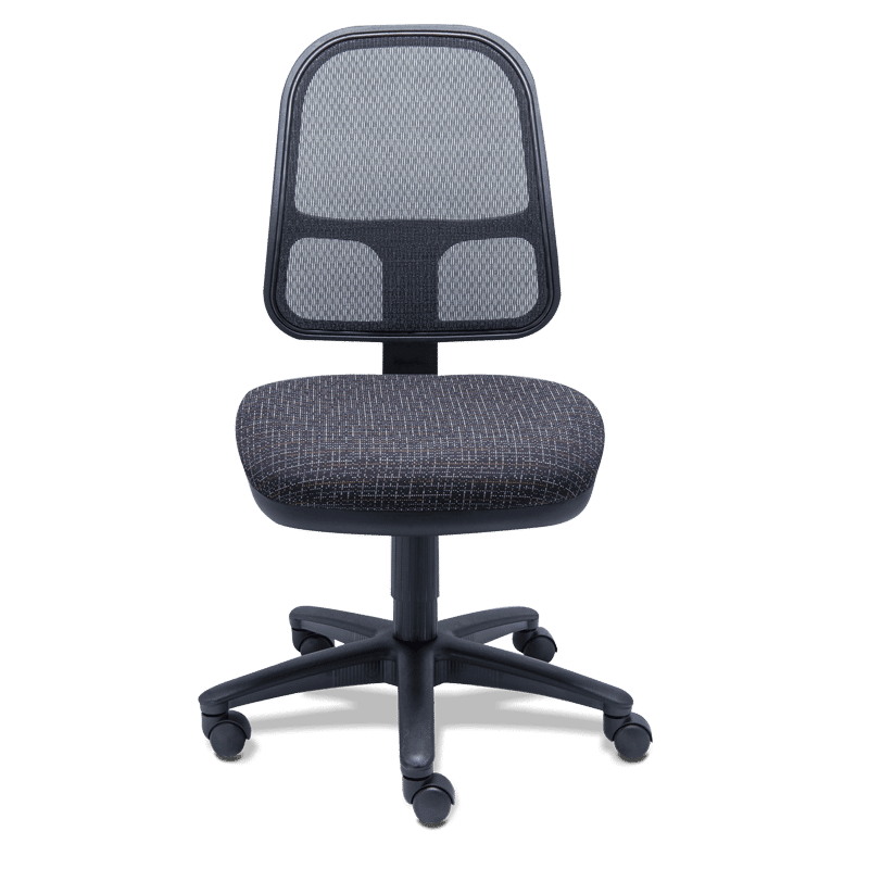 Silla operativa RS-490 con asiento en tela y respaldo en mesh negro sin brazos