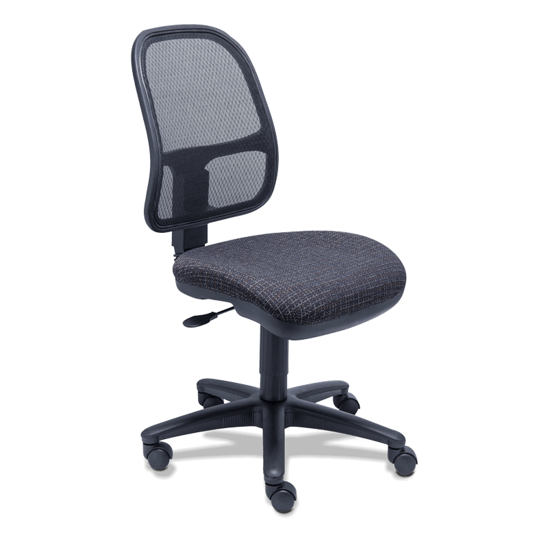 Silla operativa RS-490 con asiento en tela y respaldo en mesh negro sin brazos