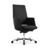 Silla semijecutiva Zenit tapizada en piel negra con respaldo alto y base de aluminio pulido