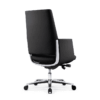 Silla semijecutiva Zenit tapizada en piel negra con respaldo alto y base de aluminio pulido
